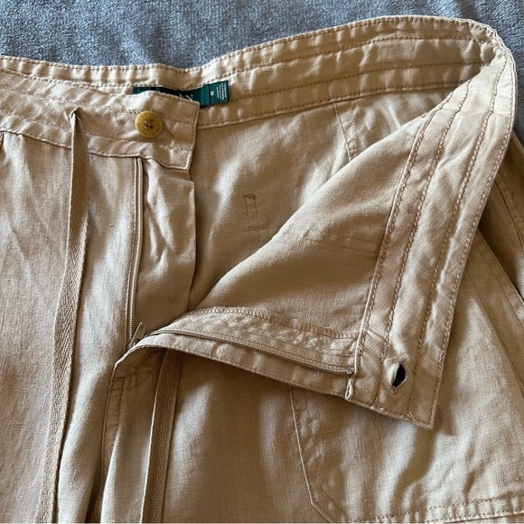 Lauren Ralph Lauren Wide-Leg Tan Linen Pants Size 12 - Picture 8 of 14